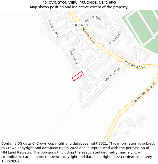 40, OVINGTON VIEW, PRUDHOE, NE42 6RG: Location map and indicative extent of plot