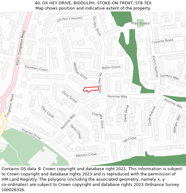 40, OX HEY DRIVE, BIDDULPH, STOKE-ON-TRENT, ST8 7EX: Location map and indicative extent of plot