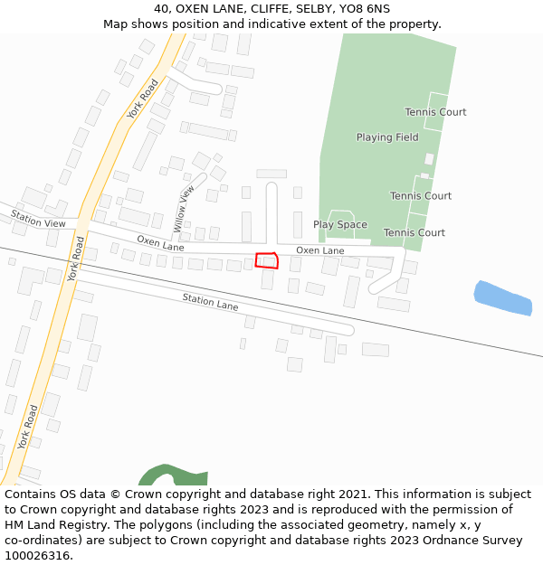 40, OXEN LANE, CLIFFE, SELBY, YO8 6NS: Location map and indicative extent of plot