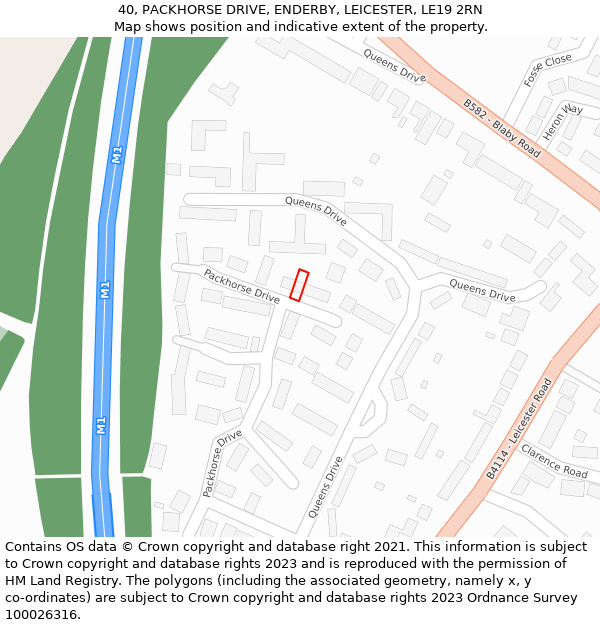 40, PACKHORSE DRIVE, ENDERBY, LEICESTER, LE19 2RN: Location map and indicative extent of plot