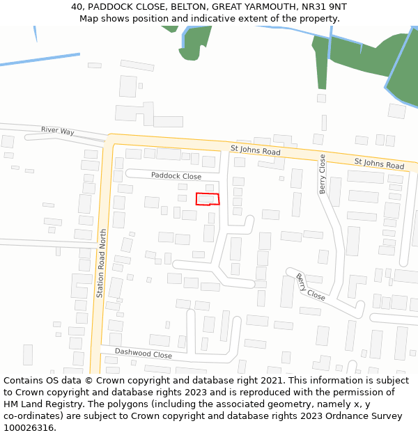 40, PADDOCK CLOSE, BELTON, GREAT YARMOUTH, NR31 9NT: Location map and indicative extent of plot