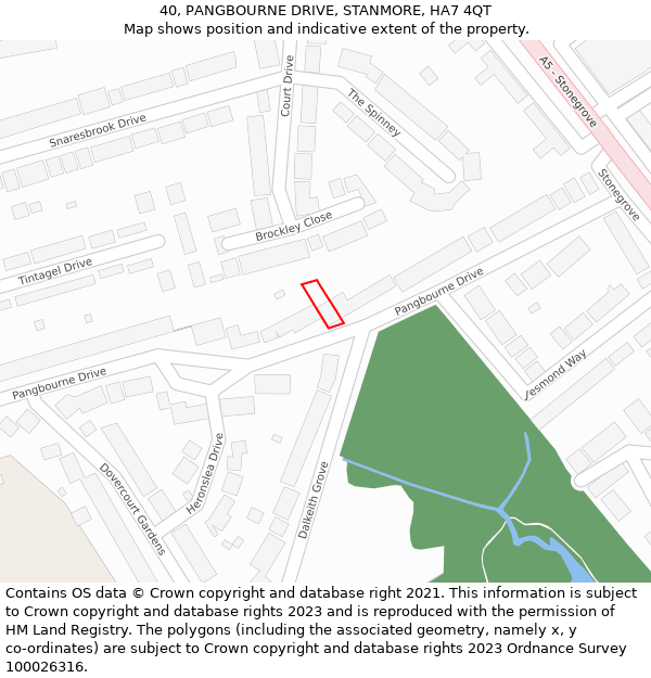 40, PANGBOURNE DRIVE, STANMORE, HA7 4QT: Location map and indicative extent of plot