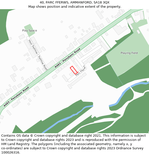 40, PARC FFERWS, AMMANFORD, SA18 3QX: Location map and indicative extent of plot