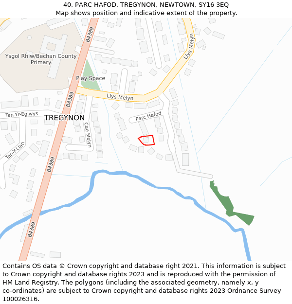 40, PARC HAFOD, TREGYNON, NEWTOWN, SY16 3EQ: Location map and indicative extent of plot