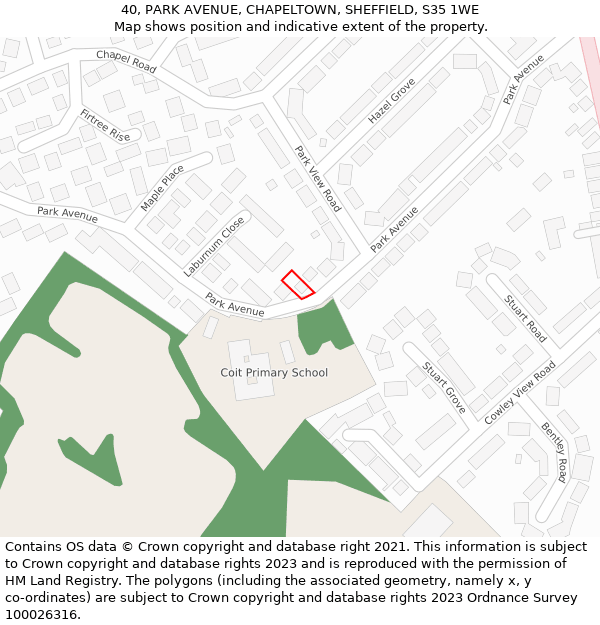40, PARK AVENUE, CHAPELTOWN, SHEFFIELD, S35 1WE: Location map and indicative extent of plot