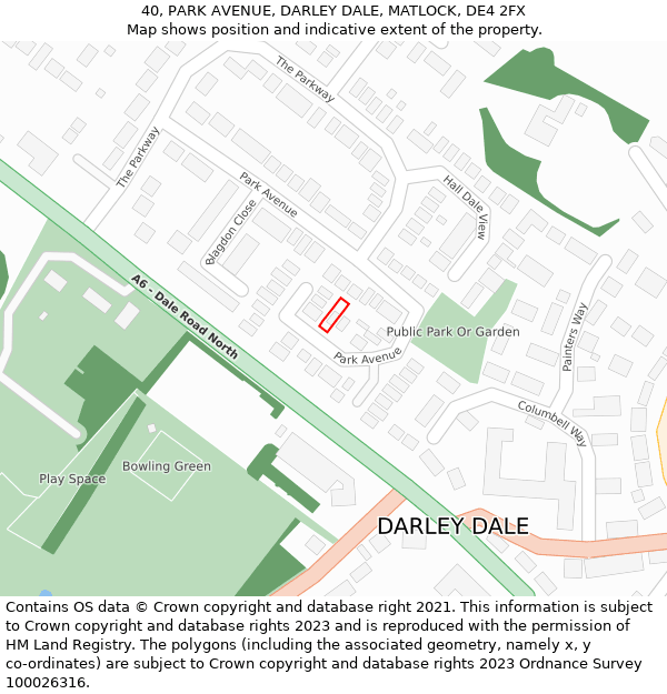 40, PARK AVENUE, DARLEY DALE, MATLOCK, DE4 2FX: Location map and indicative extent of plot