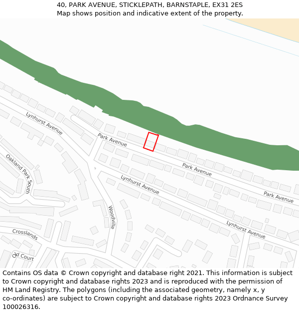 40, PARK AVENUE, STICKLEPATH, BARNSTAPLE, EX31 2ES: Location map and indicative extent of plot