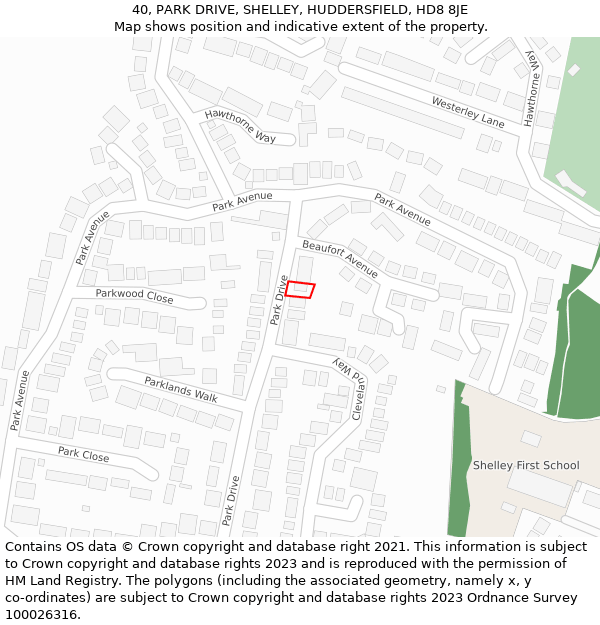 40, PARK DRIVE, SHELLEY, HUDDERSFIELD, HD8 8JE: Location map and indicative extent of plot