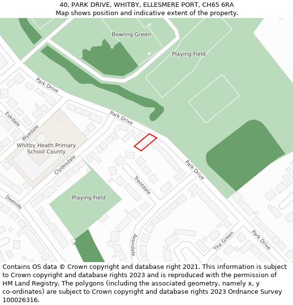 40, PARK DRIVE, WHITBY, ELLESMERE PORT, CH65 6RA: Location map and indicative extent of plot