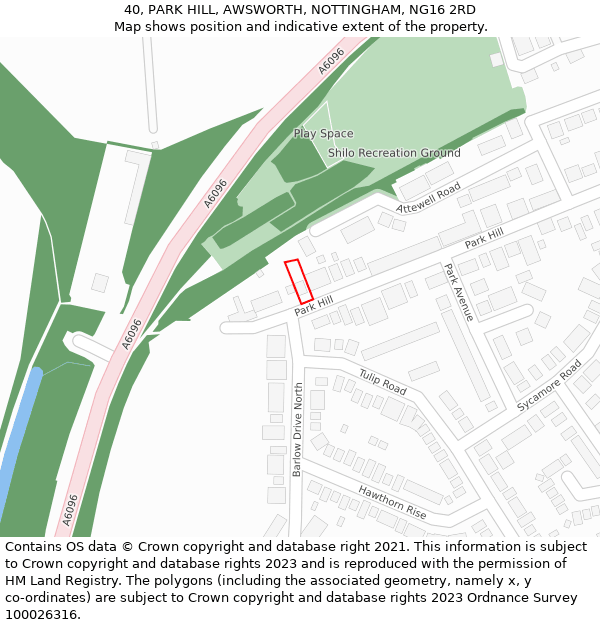 40, PARK HILL, AWSWORTH, NOTTINGHAM, NG16 2RD: Location map and indicative extent of plot