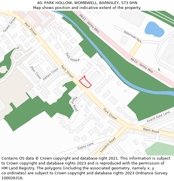40, PARK HOLLOW, WOMBWELL, BARNSLEY, S73 0HN: Location map and indicative extent of plot