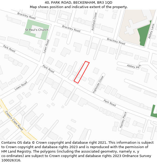 40, PARK ROAD, BECKENHAM, BR3 1QD: Location map and indicative extent of plot