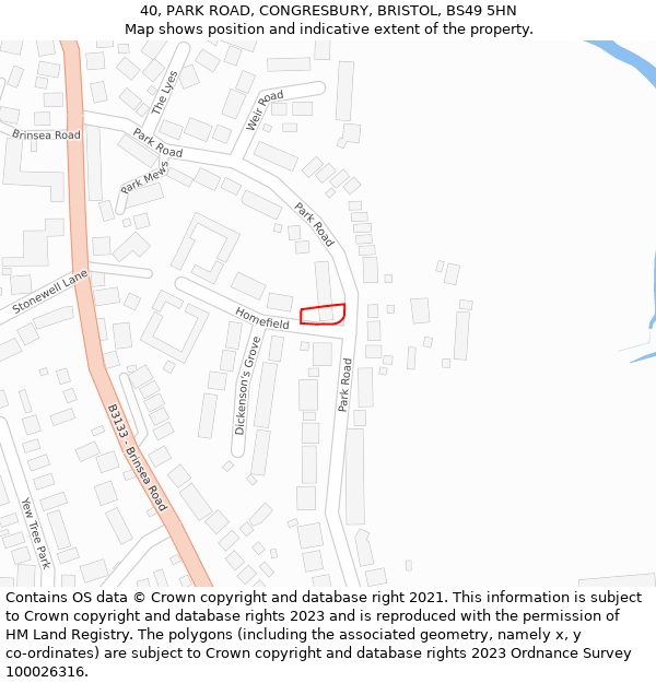 40, PARK ROAD, CONGRESBURY, BRISTOL, BS49 5HN: Location map and indicative extent of plot