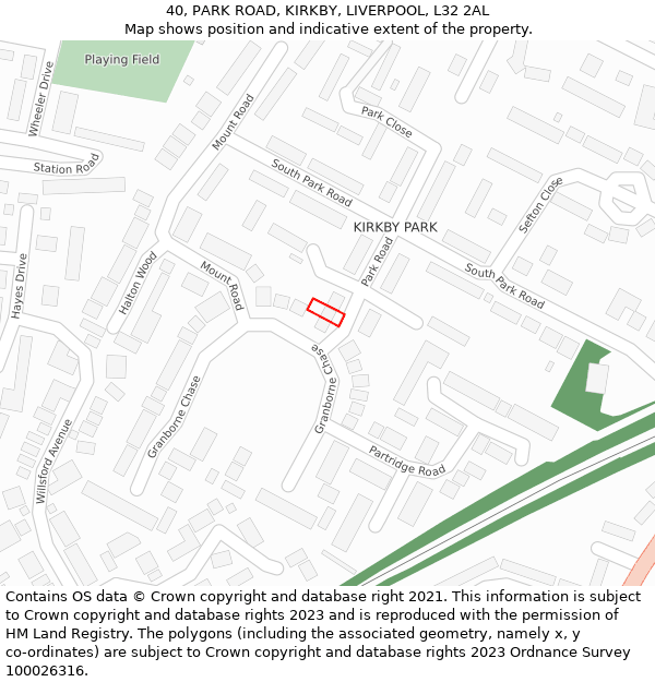 40, PARK ROAD, KIRKBY, LIVERPOOL, L32 2AL: Location map and indicative extent of plot