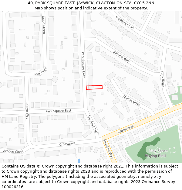 40, PARK SQUARE EAST, JAYWICK, CLACTON-ON-SEA, CO15 2NN: Location map and indicative extent of plot