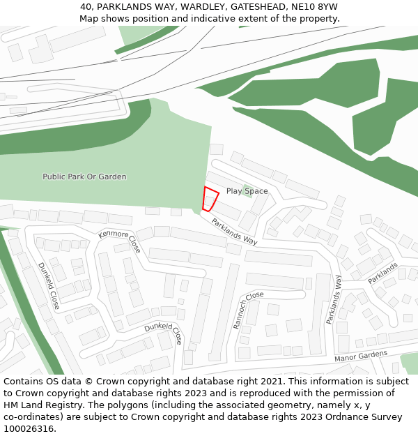 40, PARKLANDS WAY, WARDLEY, GATESHEAD, NE10 8YW: Location map and indicative extent of plot