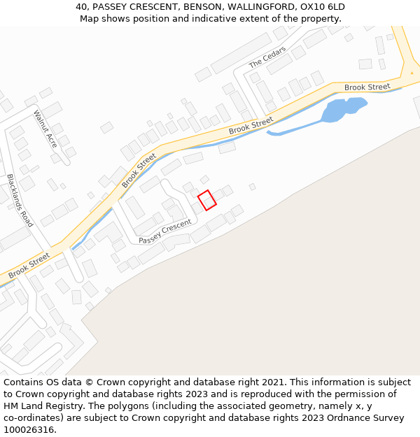 40, PASSEY CRESCENT, BENSON, WALLINGFORD, OX10 6LD: Location map and indicative extent of plot