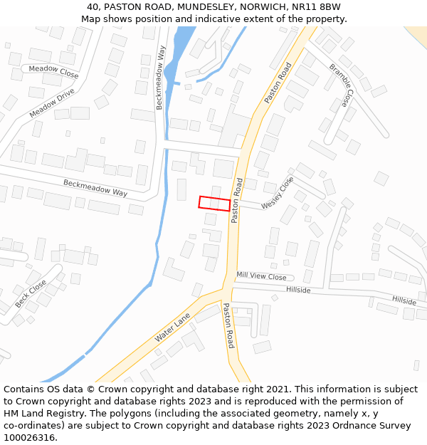 40, PASTON ROAD, MUNDESLEY, NORWICH, NR11 8BW: Location map and indicative extent of plot