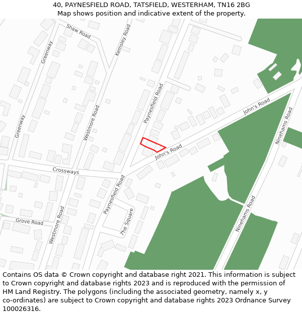 40, PAYNESFIELD ROAD, TATSFIELD, WESTERHAM, TN16 2BG: Location map and indicative extent of plot
