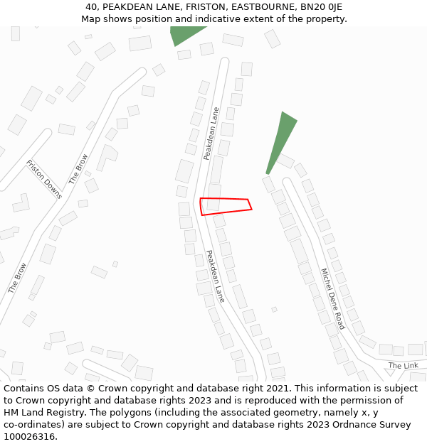 40, PEAKDEAN LANE, FRISTON, EASTBOURNE, BN20 0JE: Location map and indicative extent of plot