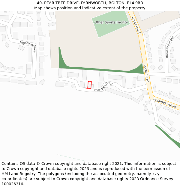 40, PEAR TREE DRIVE, FARNWORTH, BOLTON, BL4 9RR: Location map and indicative extent of plot