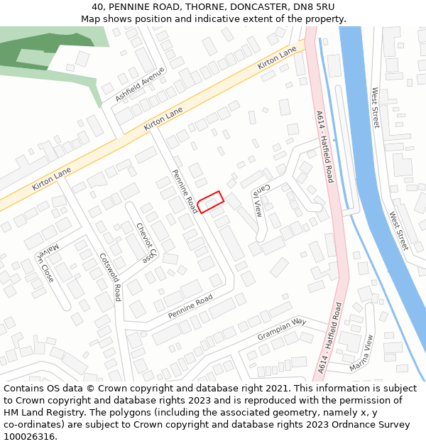 40, PENNINE ROAD, THORNE, DONCASTER, DN8 5RU: Location map and indicative extent of plot