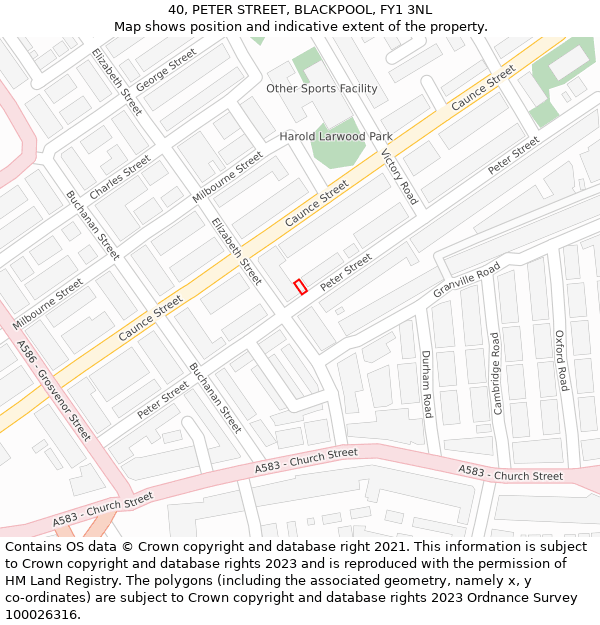 40, PETER STREET, BLACKPOOL, FY1 3NL: Location map and indicative extent of plot