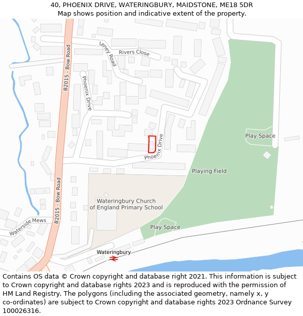 40, PHOENIX DRIVE, WATERINGBURY, MAIDSTONE, ME18 5DR: Location map and indicative extent of plot