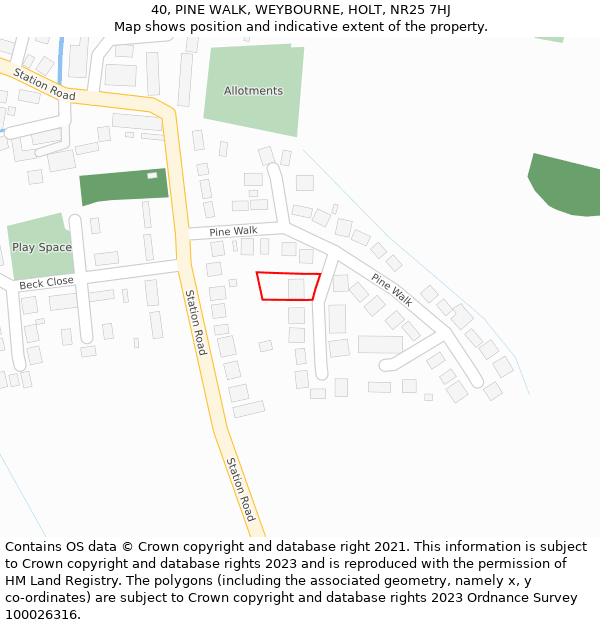 40, PINE WALK, WEYBOURNE, HOLT, NR25 7HJ: Location map and indicative extent of plot