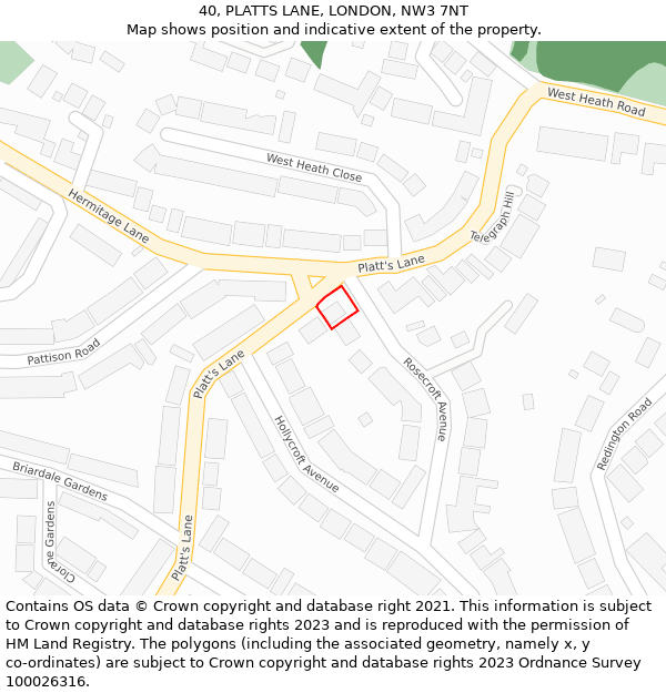 40, PLATTS LANE, LONDON, NW3 7NT: Location map and indicative extent of plot