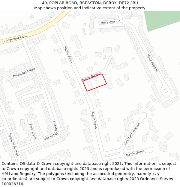 40, POPLAR ROAD, BREASTON, DERBY, DE72 3BH: Location map and indicative extent of plot