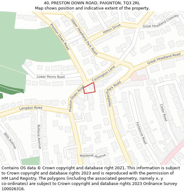 40, PRESTON DOWN ROAD, PAIGNTON, TQ3 2RL: Location map and indicative extent of plot