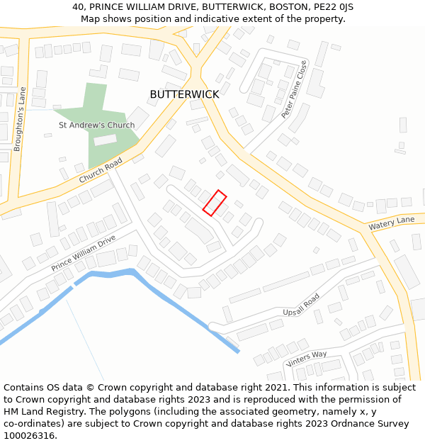 40, PRINCE WILLIAM DRIVE, BUTTERWICK, BOSTON, PE22 0JS: Location map and indicative extent of plot
