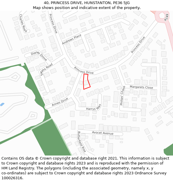40, PRINCESS DRIVE, HUNSTANTON, PE36 5JG: Location map and indicative extent of plot