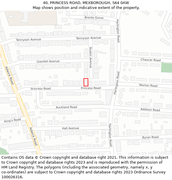 40, PRINCESS ROAD, MEXBOROUGH, S64 0AW: Location map and indicative extent of plot