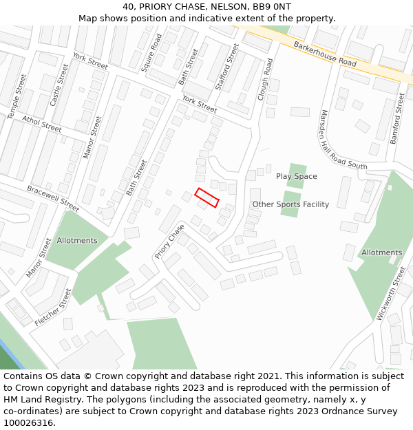 40, PRIORY CHASE, NELSON, BB9 0NT: Location map and indicative extent of plot