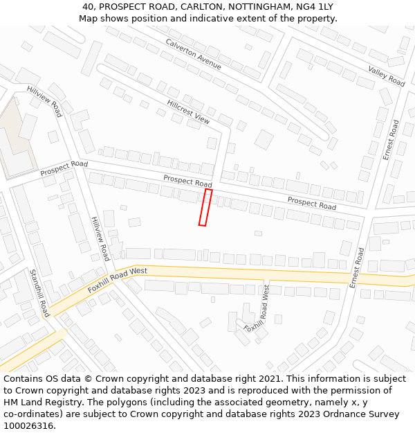 40, PROSPECT ROAD, CARLTON, NOTTINGHAM, NG4 1LY: Location map and indicative extent of plot