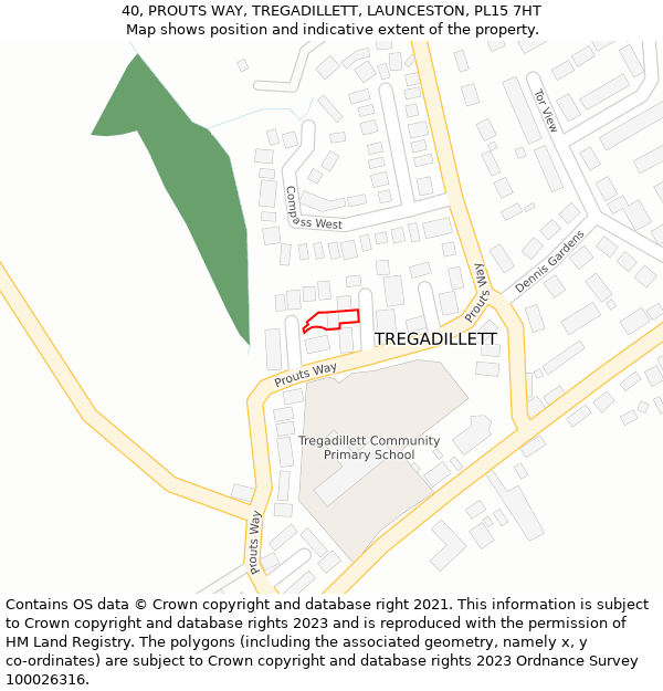 40, PROUTS WAY, TREGADILLETT, LAUNCESTON, PL15 7HT: Location map and indicative extent of plot