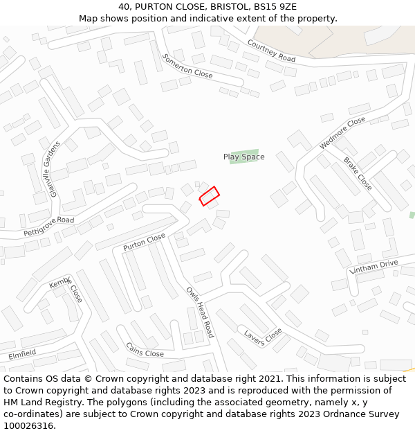 40, PURTON CLOSE, BRISTOL, BS15 9ZE: Location map and indicative extent of plot