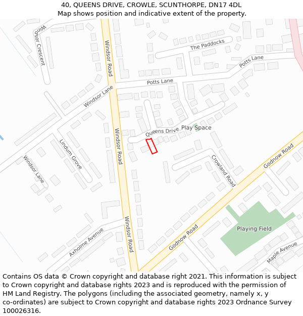 40, QUEENS DRIVE, CROWLE, SCUNTHORPE, DN17 4DL: Location map and indicative extent of plot
