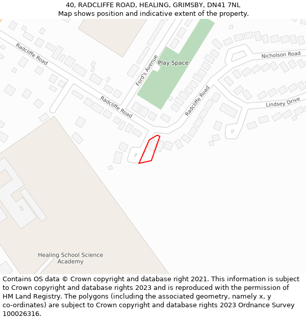 40, RADCLIFFE ROAD, HEALING, GRIMSBY, DN41 7NL: Location map and indicative extent of plot