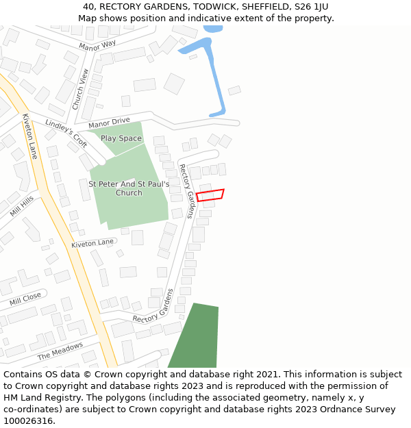 40, RECTORY GARDENS, TODWICK, SHEFFIELD, S26 1JU: Location map and indicative extent of plot