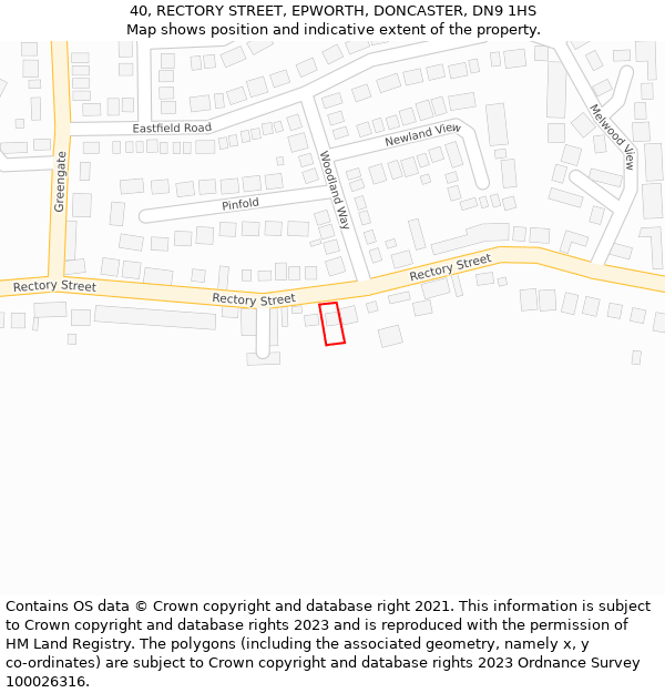 40, RECTORY STREET, EPWORTH, DONCASTER, DN9 1HS: Location map and indicative extent of plot