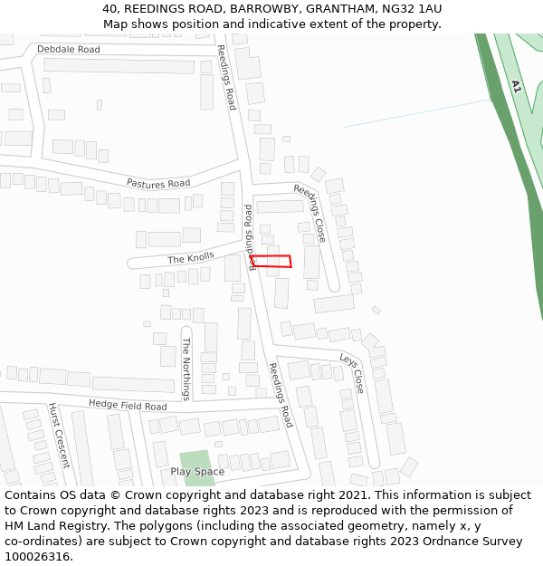 40, REEDINGS ROAD, BARROWBY, GRANTHAM, NG32 1AU: Location map and indicative extent of plot