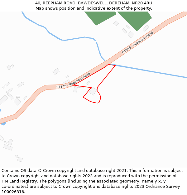 40, REEPHAM ROAD, BAWDESWELL, DEREHAM, NR20 4RU: Location map and indicative extent of plot