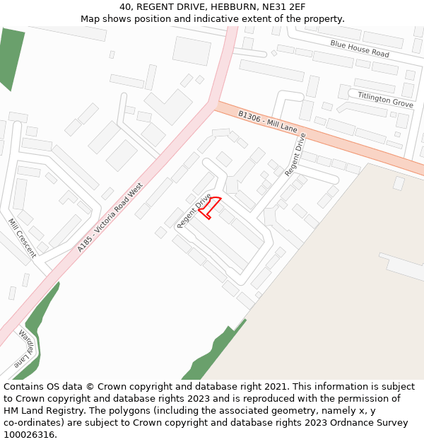 40, REGENT DRIVE, HEBBURN, NE31 2EF: Location map and indicative extent of plot