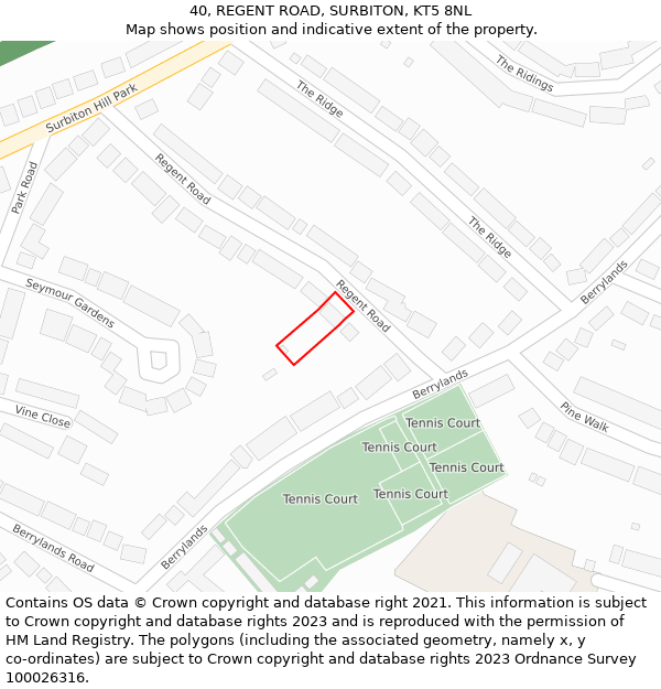 40, REGENT ROAD, SURBITON, KT5 8NL: Location map and indicative extent of plot