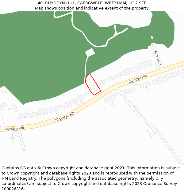 40, RHYDDYN HILL, CAERGWRLE, WREXHAM, LL12 9EB: Location map and indicative extent of plot