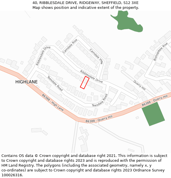 40, RIBBLESDALE DRIVE, RIDGEWAY, SHEFFIELD, S12 3XE: Location map and indicative extent of plot