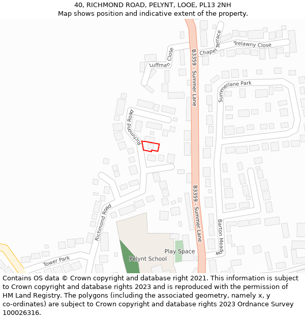 40, RICHMOND ROAD, PELYNT, LOOE, PL13 2NH: Location map and indicative extent of plot